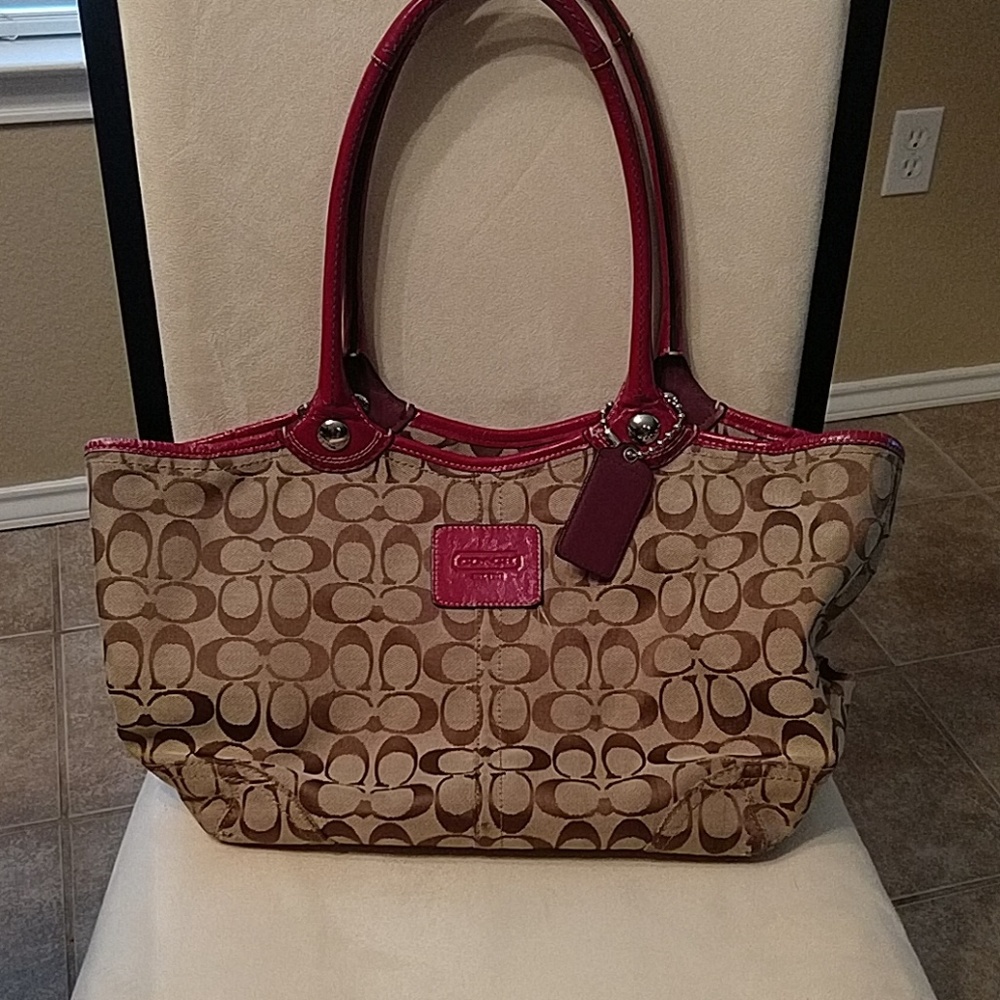 Coach purse tan & purple